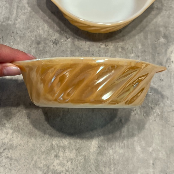 Anchor Hocking Fire King Peach Lustre Swirl Milk Glass Mini Casserole Dishes - Picture 8 of 16